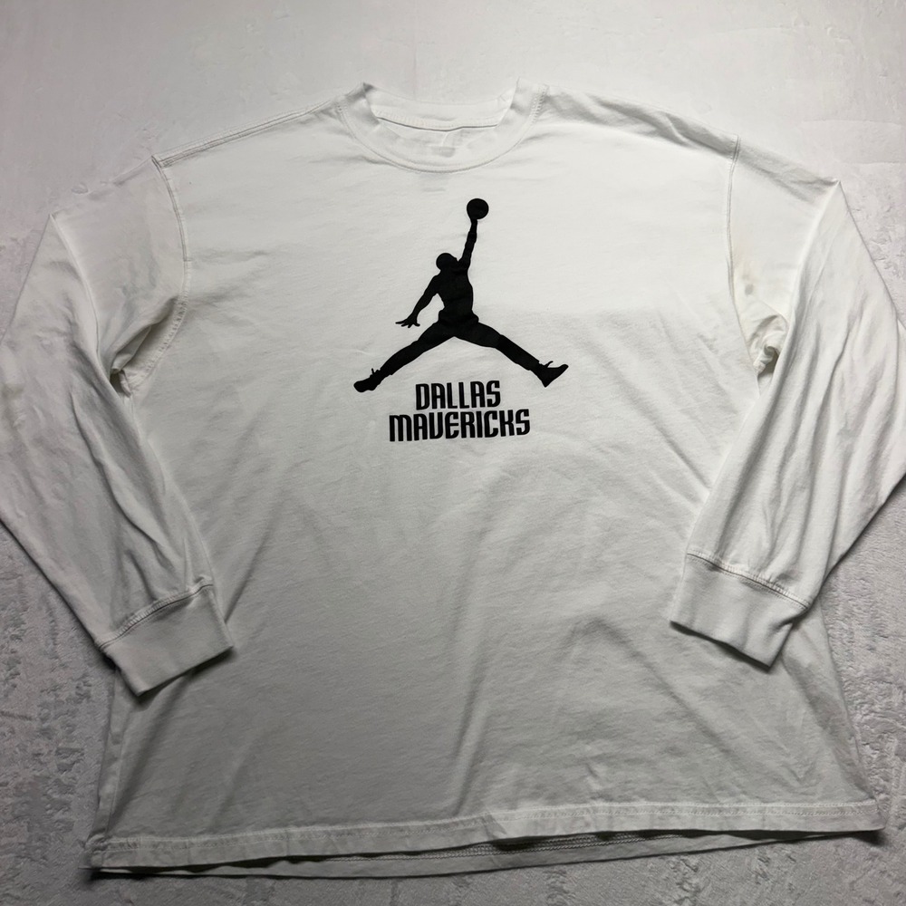 Nike Jordan Dallas Mavericks Long Sleeve Tee XL White NBA Basketball Mens